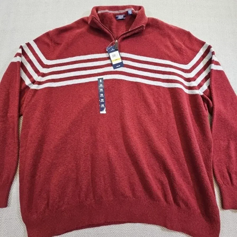 Izod Sweater Men's 4X Big & Tall Red & Grey 1/4 Zip Long Sleeve NWT Quiet Luxury